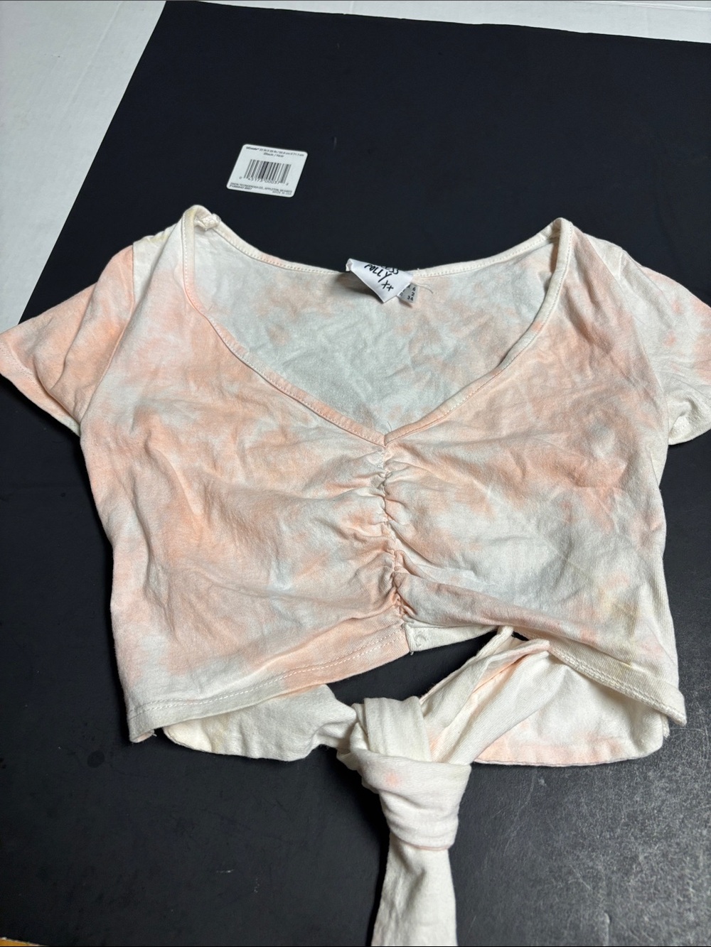 Princess Polly Peach Tie-Dye Ruched V-Neck Crop Top